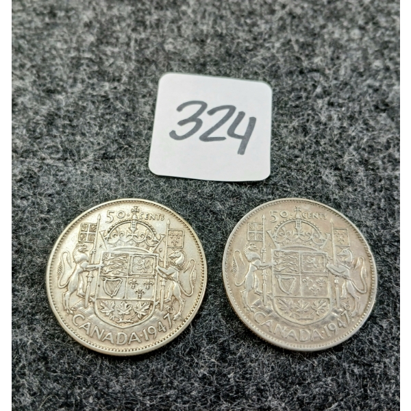 LOT OF 2 - 1947 CDN 50 CENT COINS