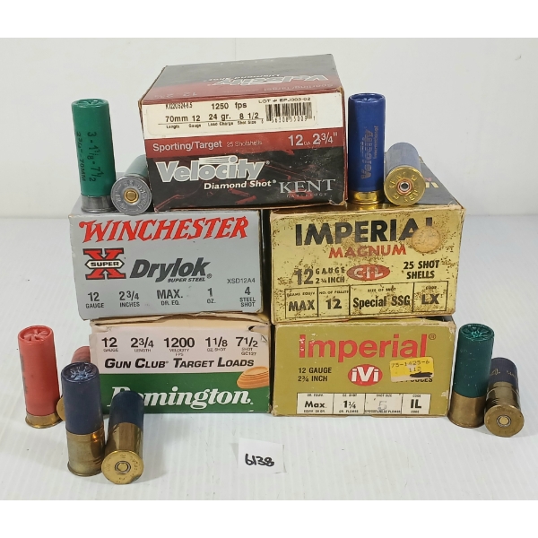 AMMO: 125X MIXED 12GA - 2 3/4 & 3IN - #2, 4, 5, 7 1/2 & BB SHOT