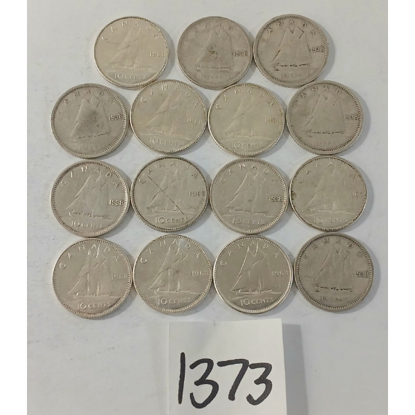 LOT OF 15 - 1938-1968 CDN SILVER DIMES