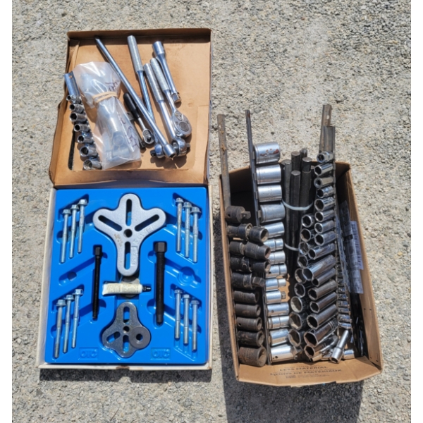 JOB LOT - FLANGE TYPE PULLER COMBO, SOCKETS & RATCHETS