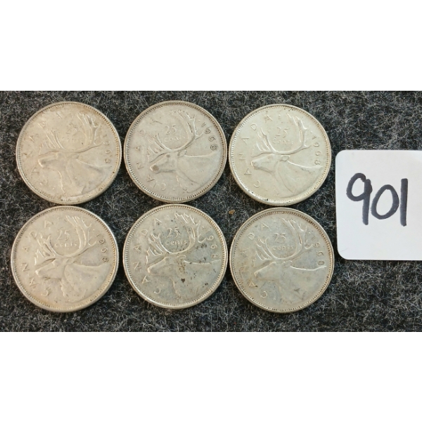 LOT OF 6 - 1968 CDN 25 CENT COINS