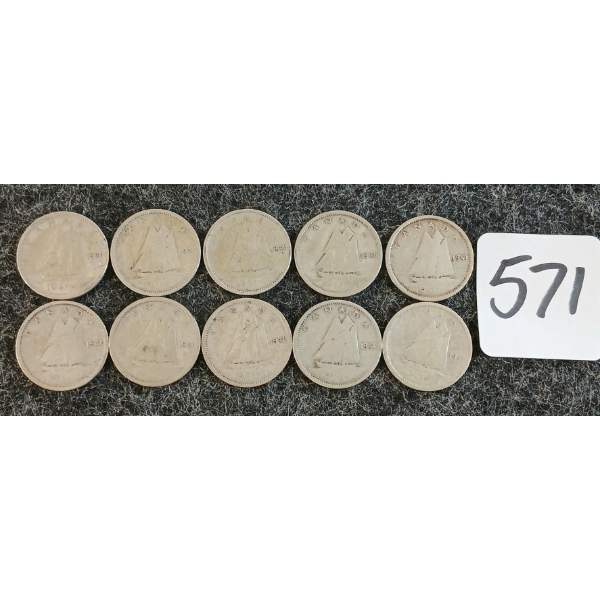 LOT OF 10 - 1941 CDN 10 CENT COINS