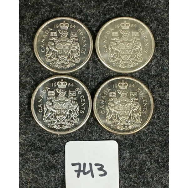 LOT OF 4 - 1964 CDN SILVER 50 CENT COINS