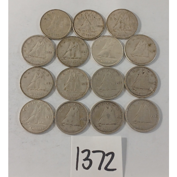 LOT OF 15 - 1938-1968 CDN SILVER DIMES