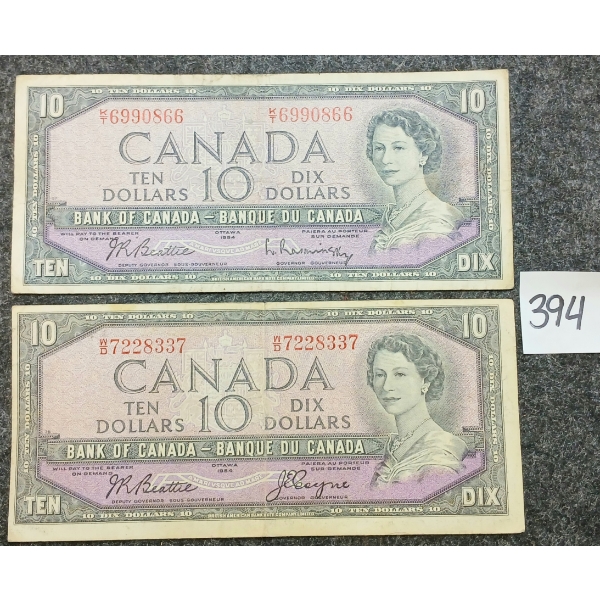 LOT OF 2 - 1954 CDN $10 BANKNOTES