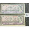 Image 1 : LOT OF 2 - 1954 CDN $10 BANKNOTES