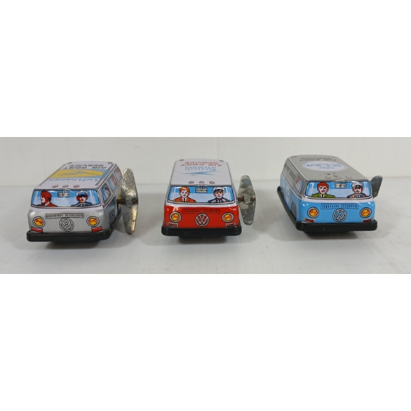 LOT OF 3 - MODERN TOYS TIN LITHO WINDUP AIRPORT VANS W/ KEYS