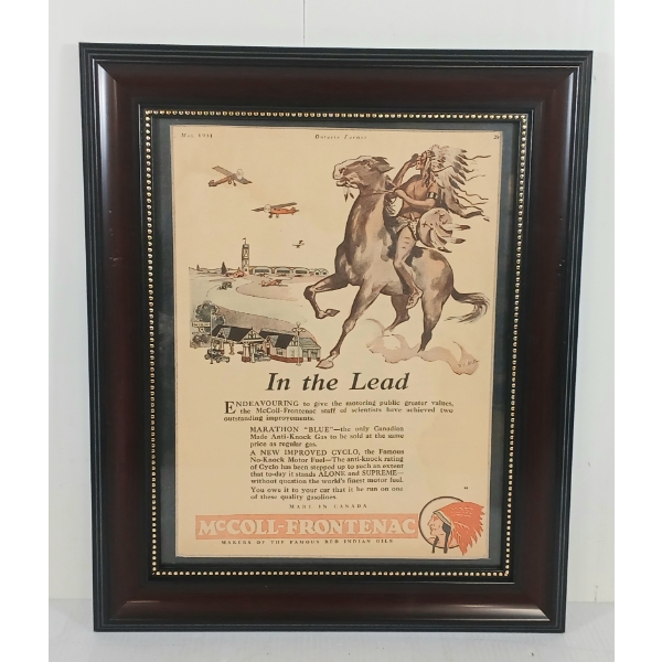 FRAMED RED INDIAN IN THE LEAD PAPER ADVERTISEMENT