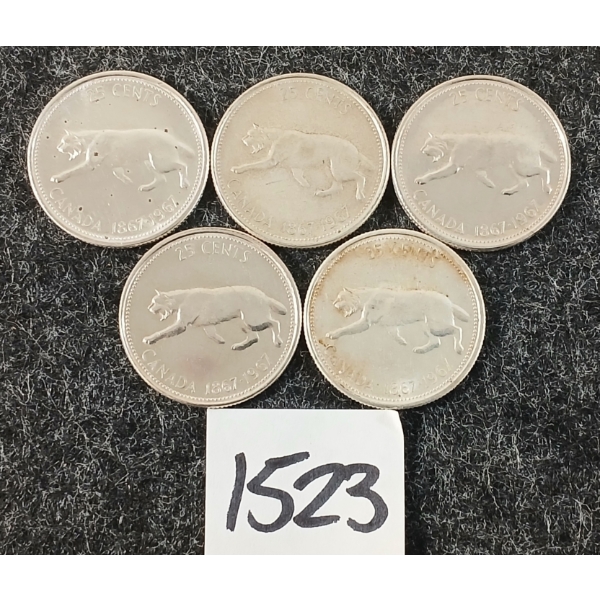 LOT OF 5 - 1967 CDN 25 CENT SILVER COINS