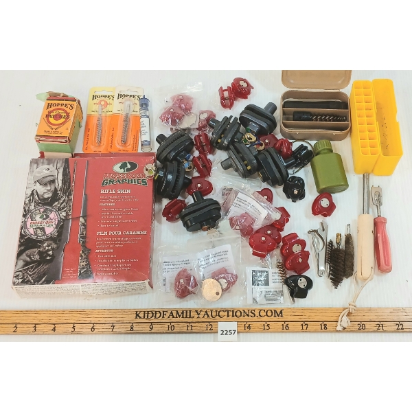 JOB LOT - TRIGGER LOCKS, RELOAD CASE, CLEANING TOOLS, GUN WRAP, ETC
