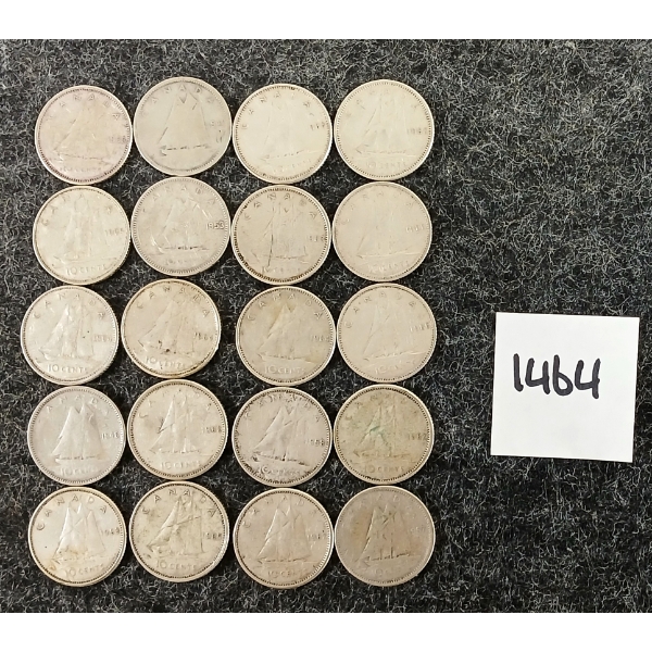LOT OF 20 - 1941-1966 CDN 10 CENT SILVER COINS 