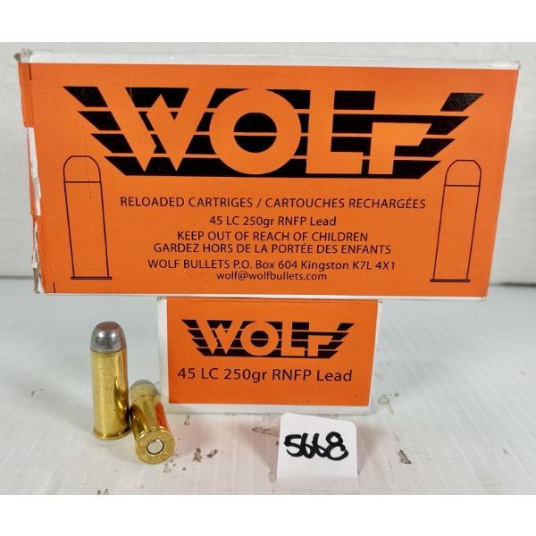 AMMO: 100X WOLF .45 COLT - 250 GR LEAD RNFP