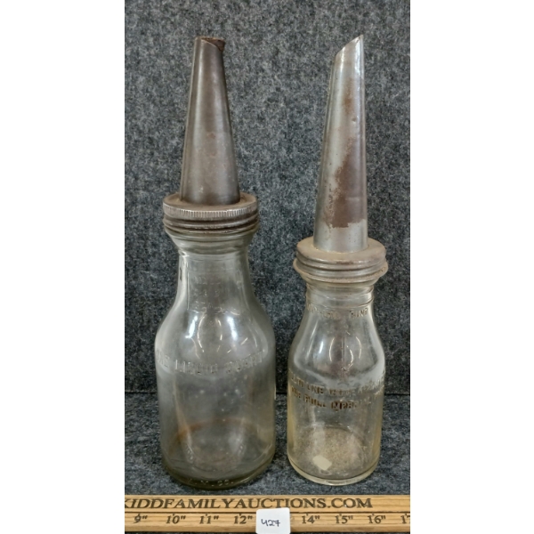 LOT OF 2 - UNKNOWN QT & PT MOTOR OIL BOTTLES