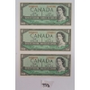 LOT OF 3 - 1954 CDN $1 BANKNOTES - SEQUENTIAL & UNCIRCULATED