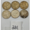 LOT OF 6 - 1940-1953 CDN SILVER 25 CENT PCS