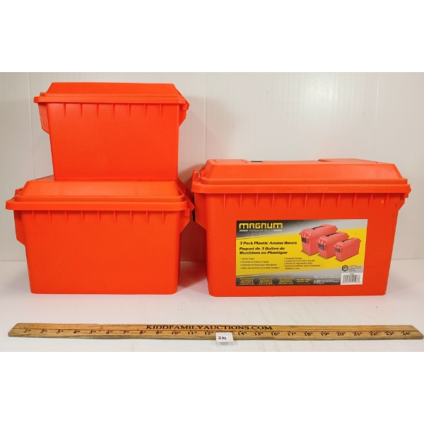 LOT OF 6 - FLAMBEAU HARD GUN CASE, MAGNUM AMMO BOXES, REDHEAD CAMO PANTS, ETC - SEE ALL PICS