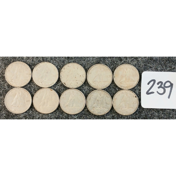 LOT OF 10 - 1952-1968 CDN 10 CENT COINS