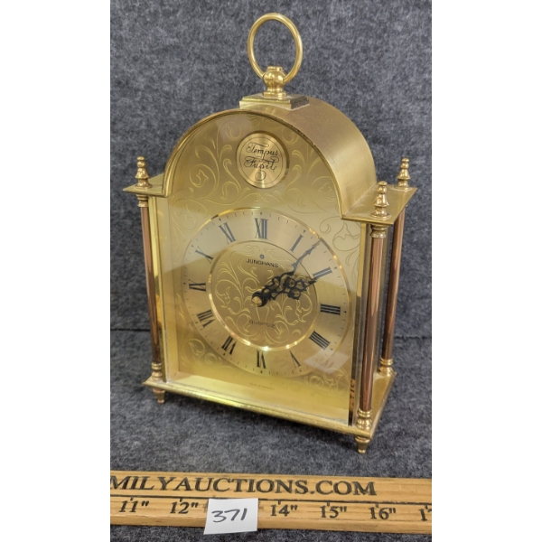 JUNGHANS TEMPUS FUGIT QUARTZ BRASS MANTLE CLOCK - BATTERY OP