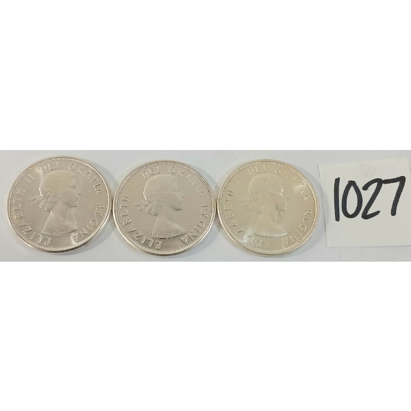 LOT OF 3 - 1963 CDN 50 CENT SILVER COINS