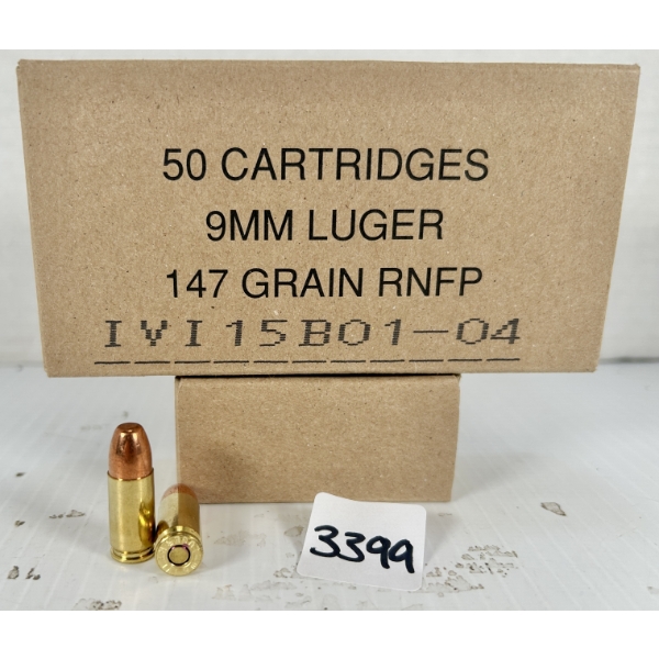 AMMO: 100X IVI 9 MM - 147 GR MILITARY FMJ
