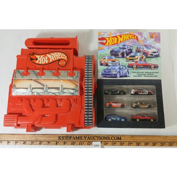LOT OF 2 - HOTWHEELS CARRY CASE & SIX PC VEHICLE SET - INCL '82 NISSAN SKYLINE, SUBARU WRX STI