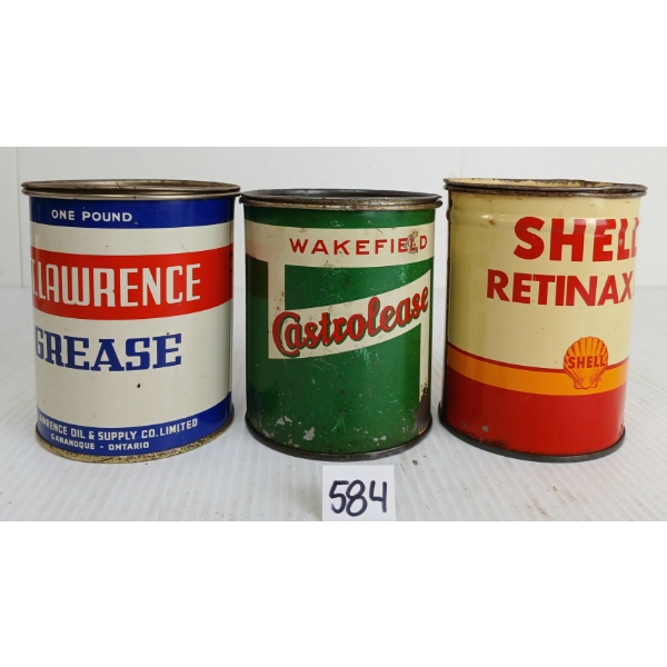 LOT OF 3 -WAKEFIELD CASTROLEASE, ST. LAWRENCE GREASE & SHELL RETINAX A LB CANS