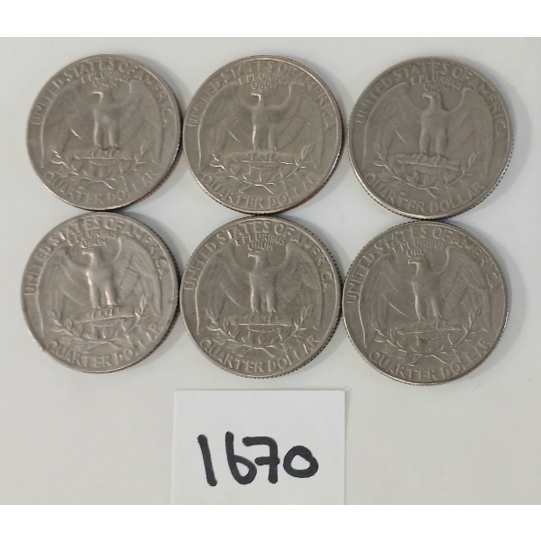 LOT OF 6 - 1965-1967 US 25 CENT SILVER COINS