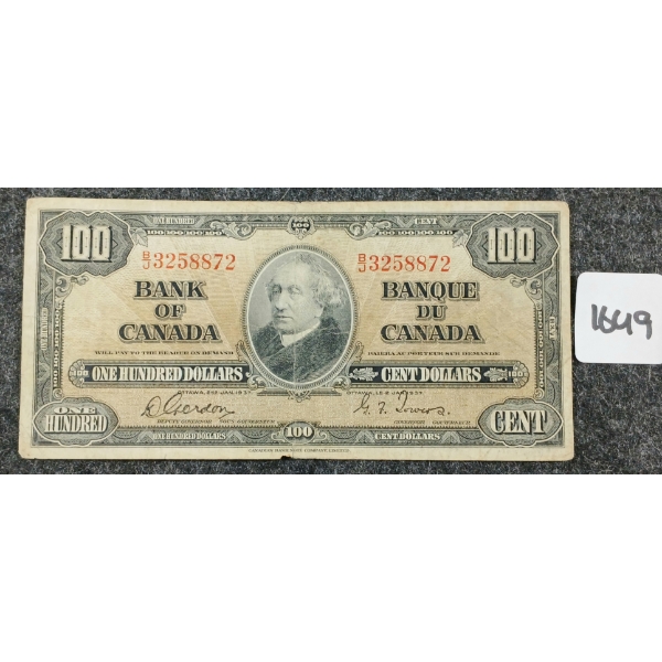1937 CDN $100 BANKNOTE