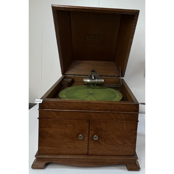 LOT OF 2 - TIGER OAK VICTROLA CABINET & VINYL ALBUM