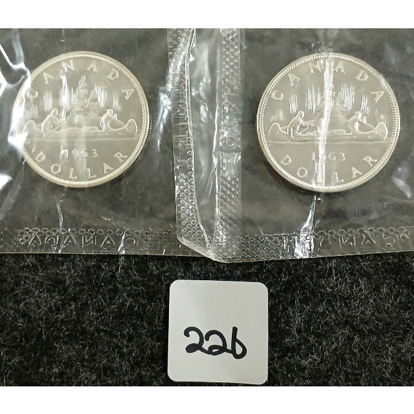  LOT OF 2 - 1963 CDN SILVER DOLLARS - VOYAGEUR