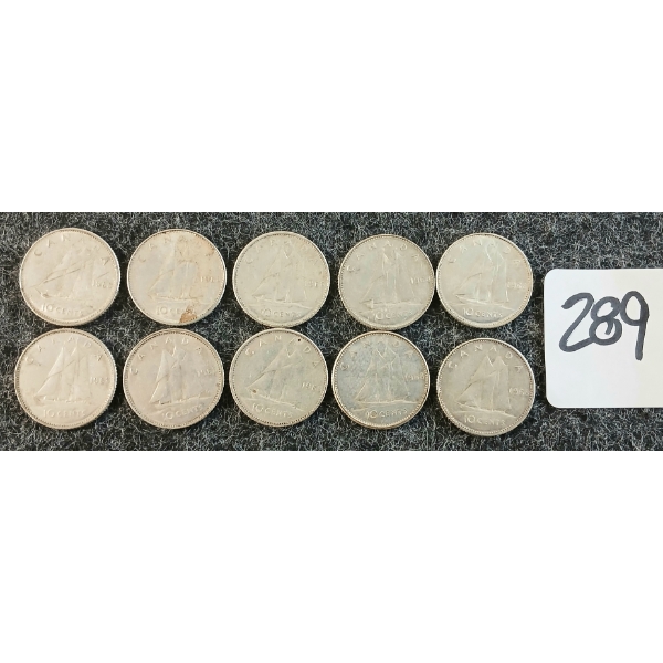 LOT OF 10 - 1968 CDN 10 CENT COINS