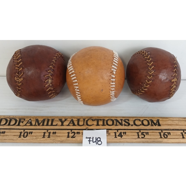 LOT OF 3 - LEATHER BASEBALLS