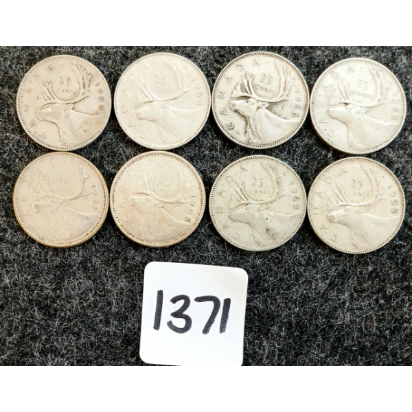 LOT OF 8 - 1953-1968 CDN 25 CENT COINS