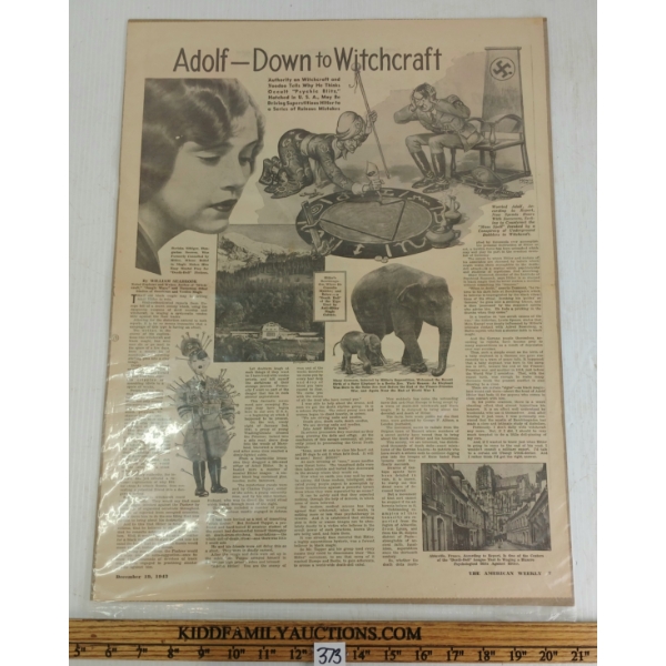 1943 THE AMERICAN WEEKLY "ADOLF - DOWN TO WITCHCRAFT NEWS ARTICLE