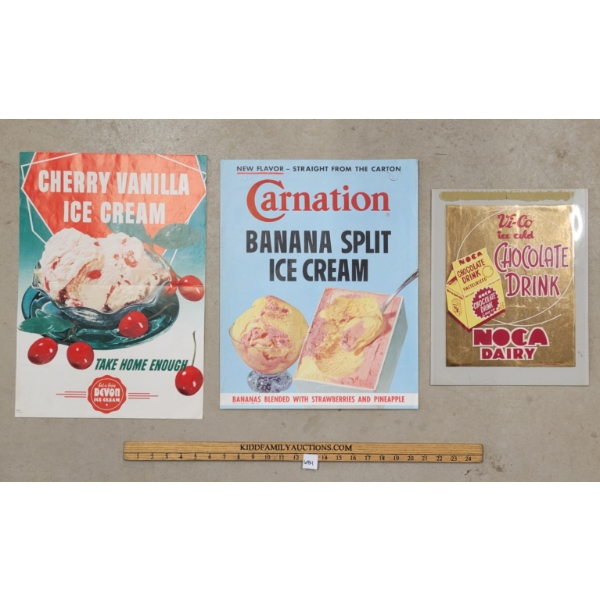 LOT OF 3 - PAPER ADVERTISEMENTS - INCL CARNATION & NOCA DAIRY
