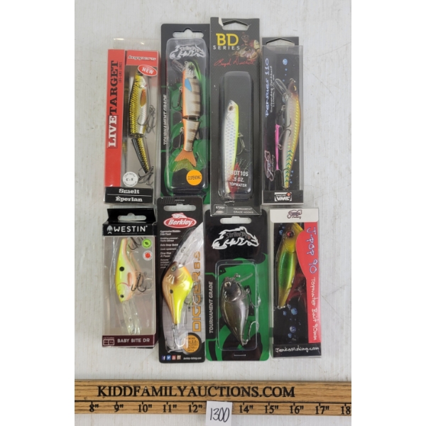 LOT OF 8 - FISHING LURES - INCL BERKLEY, STRIKE PRO, ETC