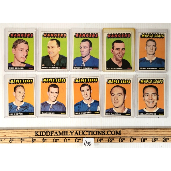LOT OF 10 - 1965 OPC HOCKEY CARDS - MAPLE LEAFS & RANGERS