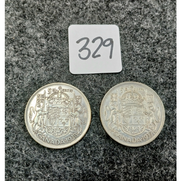 LOT OF 2 - 1937 & 1938 CDN 50 CENT COINS