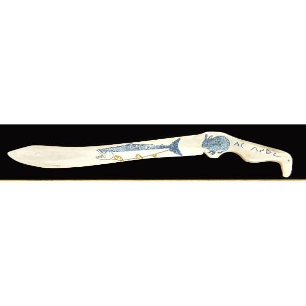 SALMON & HARE ANTLER KNIFE BY PETER SEVOGA(1940 - 2007)