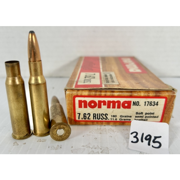 AMMO / BRASS: 7X LIVE & 1X BRASS NORMA 7.62X54 R - 180 GR SP