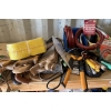 Image 2 : SHELF LOT - INCLUDES SPRAY HOSE, TOW STRAP (NEW), GARDEN  TOOLS