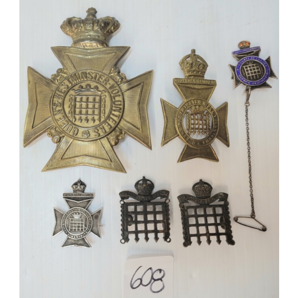 LOT OF 6 - QUEENS WESTMINSTER VOLUNTEERS BADGES & PINS