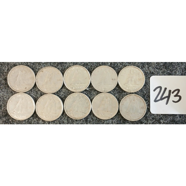 LOT OF 10 - 1954-1959 CDN 10 CENT COINS
