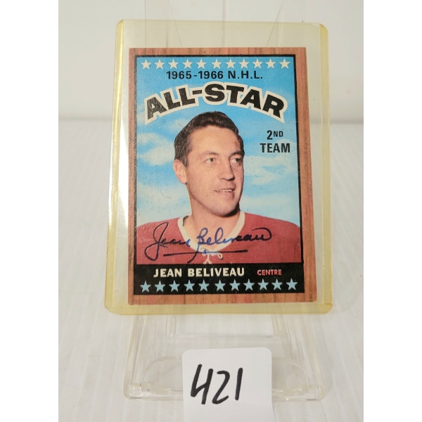 1967 OPC ALL-STAR JEAN BELIVEAU HOCKEY CARD - AUTOGRAPHED