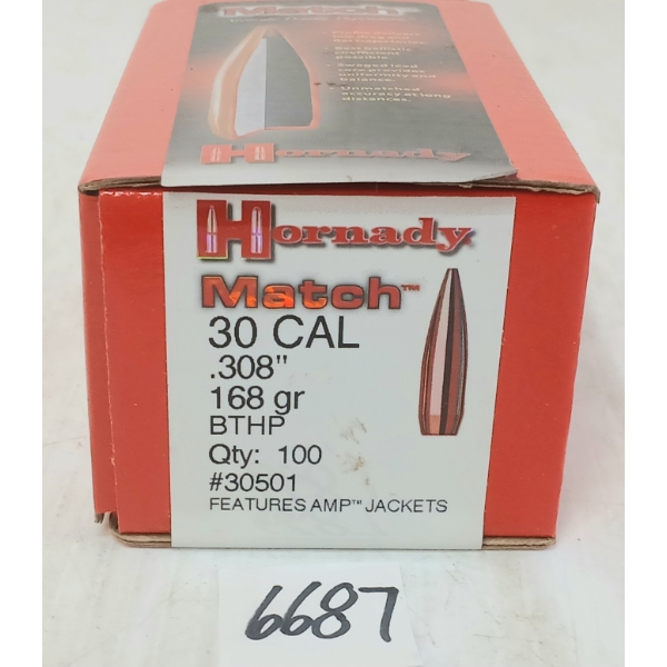 BULLETS: 100X HORNADY MATCH .30CAL - 168GR