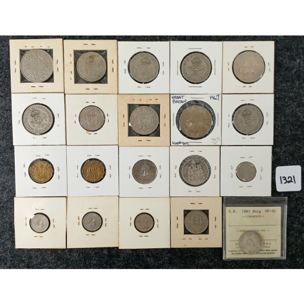 LOT OF 20 - 1887-1979 BRITISH & CDN MISC COINS - INCL  1 CENT, 2 SHILLINGS, 3 PENCE, ETC