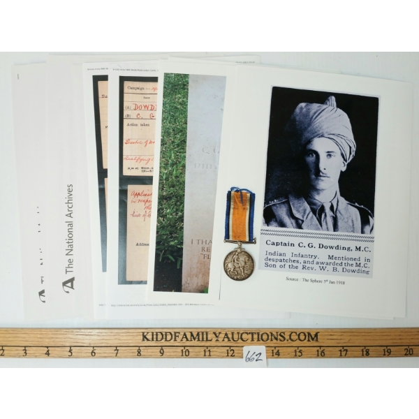 CAPT. C.G. DOWDING 87TH PUNJABIS FILE - WWI SILVER MEDAL, PHOTOGRAPH & PAPERWORK