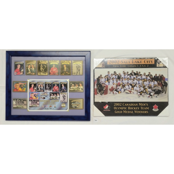 LOT OF 2- 2002 CDN MEN'S OLYMPIC HOCKEY TEAM & GORDIE HOWIE AUTOGRAPH CELEBRATION TOUR - FRAMED