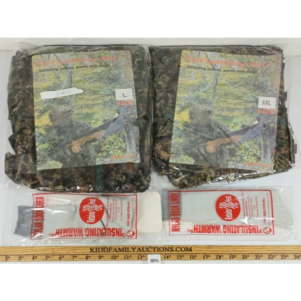 LOT OF 4 - TREE LEAF CAMO GHILLIE SUITS & MYLAR SOCK LINERS