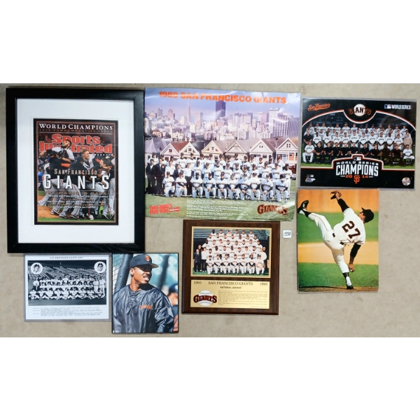 LOT OF 7 - SAN FRANCISCO GIANTS BASEBALL POSTERS, FRAMED MAGAZINE, PHOTOS, ETC
